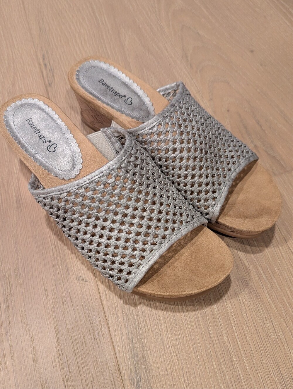 Gray/Silver Open-Weave Slide Sandals for Women
